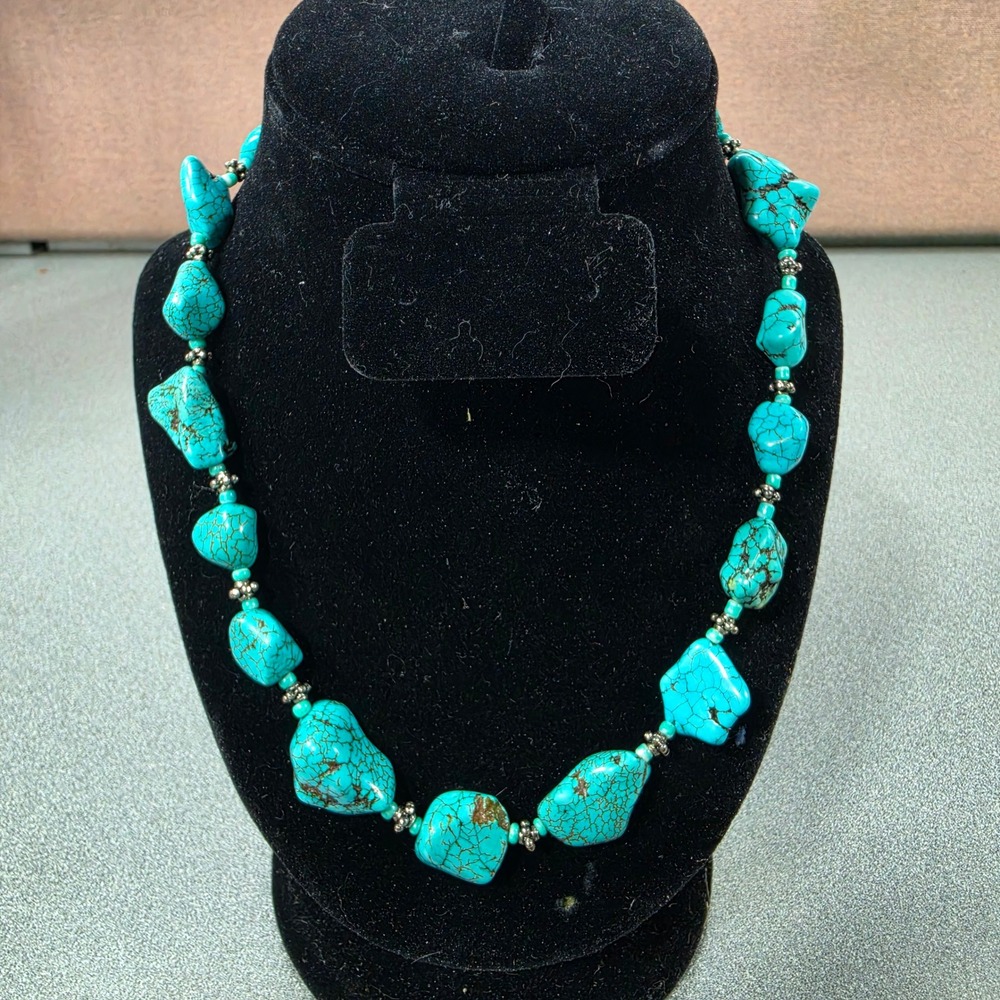 Unbranded Turquoise Nugget Necklace Womens 20in Blue Excellent Chunky Stone Boho